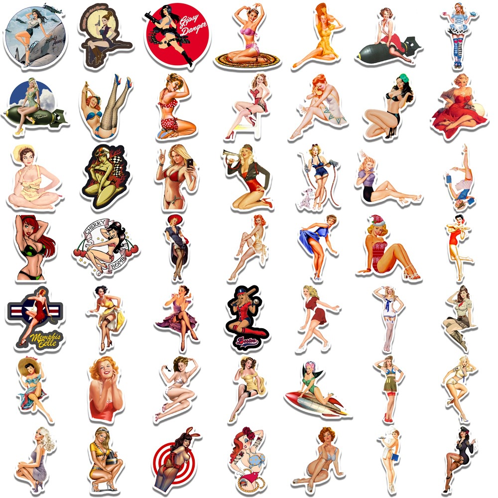 สติกเกอร์-ลายกราฟฟิตี้-50-pin-up-girls-สุดเซ็กซี่-สําหรับติดตกแต่งรถเข็น-โน้ตบุ๊ก-ตู้เย็น-รถยนต์