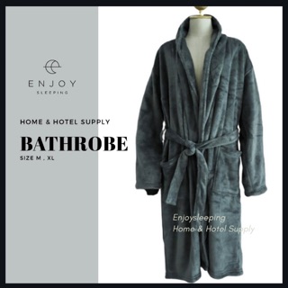 Enjoysleeping ชุดคลุมอาบน้ำ เสื้อคลุมอาบน้ำ สีเทา bathrobe