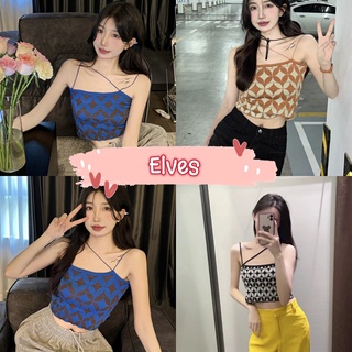 Elves✨พร้อมส่ง✨ เสื้อสายเดี่ยวไหมพรม ดีเทลสายคาดเก๋ไม่ซ้ำใครลายเก๋มาก ~3193~