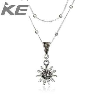 Jewelry Geometric MultiTriangle Sunflower Flower Pendant Necklace Small Daisy Clavicle Chain f