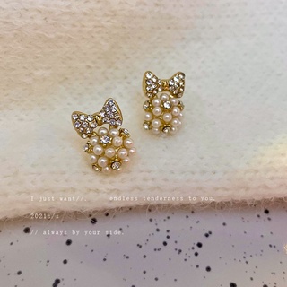 925 Silver Needle Diamond Pearl Bow Stud Earrings French Temperament Literary Earrings Cute and Fresh Design Earrings fo