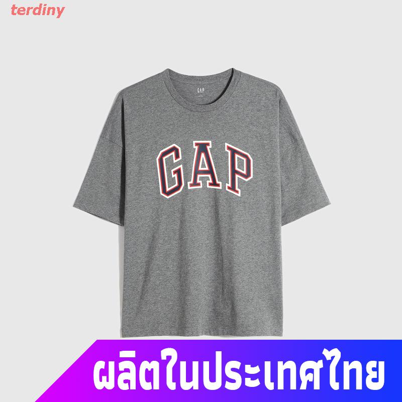 terdiny-เสื้อยืดกีฬา-gap-mens-and-womens-logo-cotton-round-necked-short-sleeved-t-shirt-688537-2021-summer-new-couples