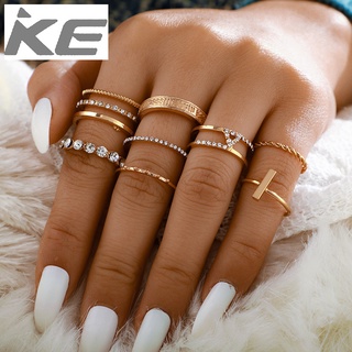 Jewelry 8-piece set of twist and diamond open one-word rings joint ring set for girls for wome