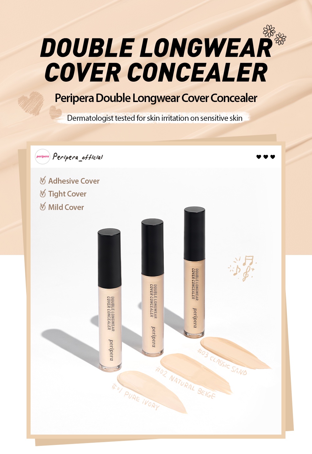 เกี่ยวกับ Peripera Double Longwear Cover Concealer 5.5g 02 Natural Beige.
