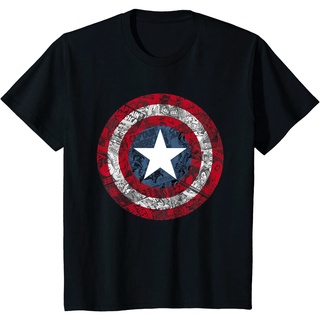 เสื้อยืดผ้าฝ้ายพรีเมี่ยม เสื้อยืด พิมพ์ลายการ์ตูน Marvel Captain America Avengers Shield สําหรับผู้ชาย