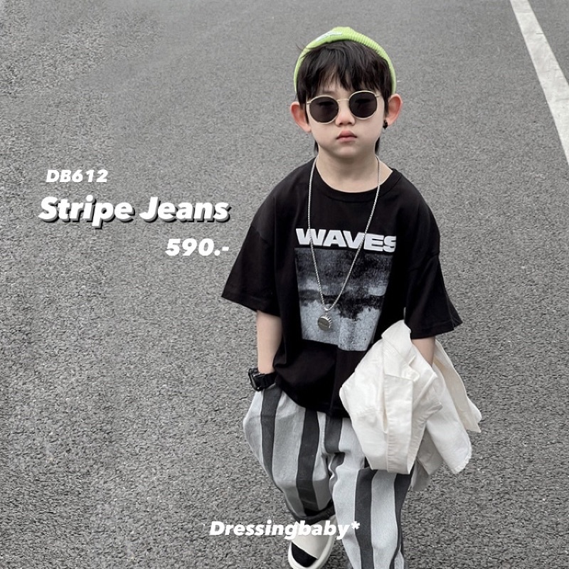 db612-stripe-jeans-กางเกงยีนส์ลายขาวดำ