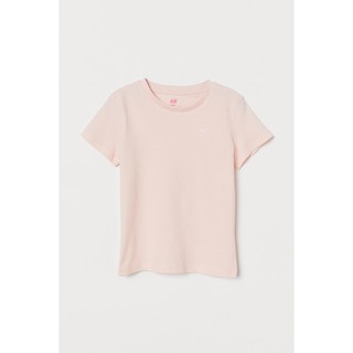 H&amp;M basic organic cotton ชุดเด็ก เสื้อเด็ก เสื้อยืดแขนสั้น สีชมพูอ่อน ปักหัวใจจิ๋ว