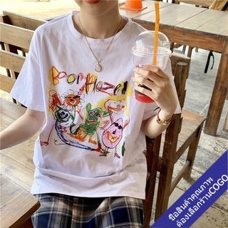 COGO เสื้อยืดลายการ์ตูนผู้หญิงแฟชั่น สไตล์เกาหลีน่ารัก โอเวอร์ไซส์เสื้อยืดผ้านิ่ม
