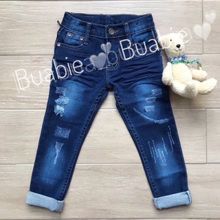 ตัวละ 240 บาท กางเกงยีนส์เด็ก Denim Jeans ยีนส์ยืด แต่งขาด สกิด ขูด สีน้ำเงินเข้ม สำหรับเด็ก 5 ขวบขึ้นไป