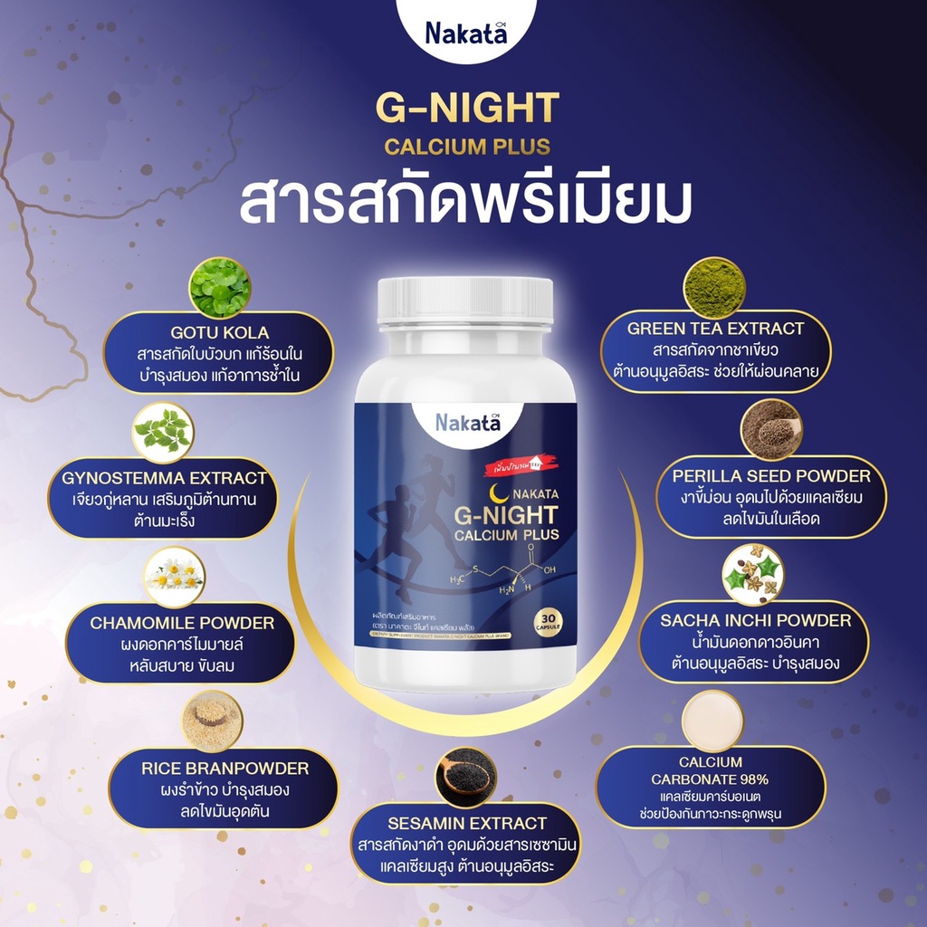 ภาพหน้าปกสินค้าเจ้าแรกในไทย แคลเซียมหลับ Nakata G-Night นาคาตะ ช่วยหลับง่าย บำรุงสมอง กระดูก ข้อเข่า จากร้าน panidrunda บน Shopee