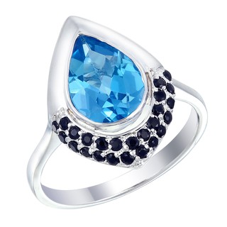 แหวนพลอยบูลโทปาซแท้ เงิน 92.5 %  ชุบโรเดียม Ring blue topaz silver 92.5 % Rhodium plating