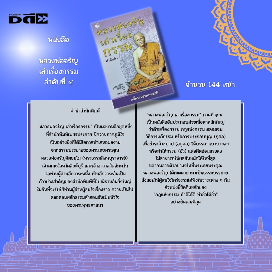 หนังสือ-หลวงพ่อจรัญ-เล่าเรื่องกรรม-ลำดับที่-๔-พระธรรมสิงหบุราจารย์-เจ้า-อาวาสวัดอัมพวัน-กฎแห่งกรรม-วิธีการแก้กรรม