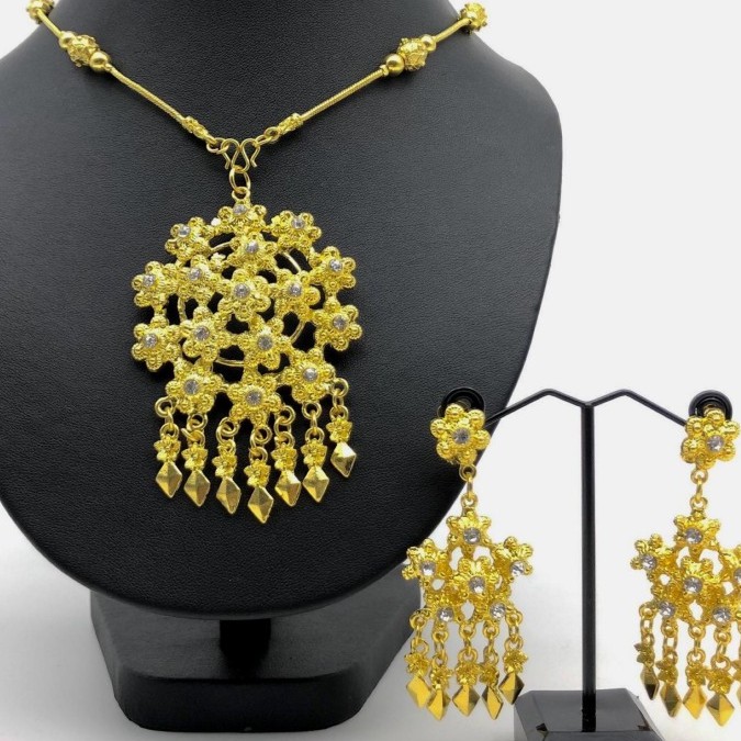 thai-jewellery-เครื่องประดับผู้หญิง-สีทองชุดเครื่องประดับ-gold-pendant-jewelry-set