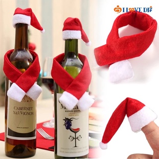 2Pcs/Set Mini Red Scarf Hat For Wine Bottle Decoration/ Christmas Bottle Wrap Cover/ Xmas Party Tableware Dress Up Accessories