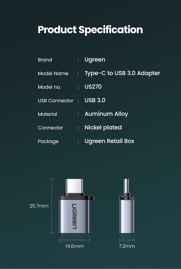 มุมมองเพิ่มเติมของสินค้า Ugreen อะแดปเตอร์ USB 3.1 Type C เป็น USB 3.0 C OTG สําหรับ Samsung Galaxy Huawei Mate Google Gopro Oneplus Htc Macbook