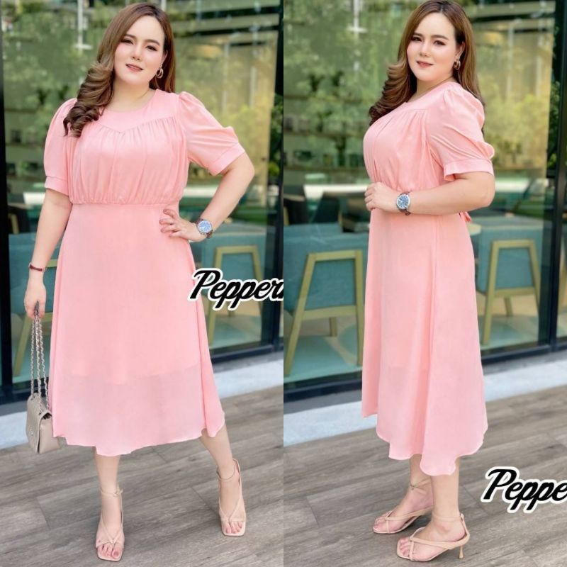 เดรสสาวอวบ-มี-3-สี-ไซส์-3xl-6xl-เดรสผ้าชีฟอง-ผ้าพริ้วไหวสวยๆ-สไตล์สาวเกาหลี-นางแบบใส่งานจริง