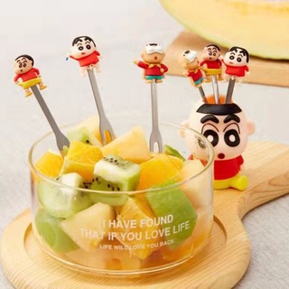 ชุดส้อมจิ้มผลไม้ ซิลิโคน ลายการ์ตูนชินจังน่ารัก สําหรับเค้กวันเกิด