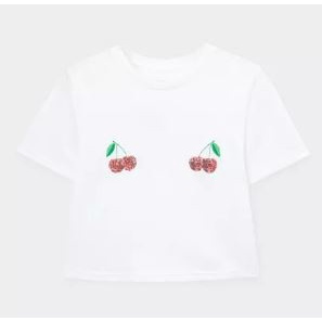 pomelo-เสื้อทีเชิ้ตทรงครอปลายเชอร์รี่เป็นมิตรต่อสิ่งแวดล้อม-เสื้อยืด-ผู้หญิง