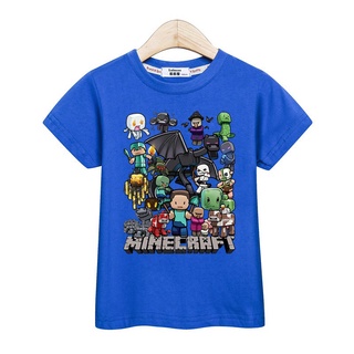 เสื้อยืด ลาย Minecraft สำหรับเด็กผู้ชาย เสื้อแขนสั้นฤดูร้อนสำหรับเด็ก