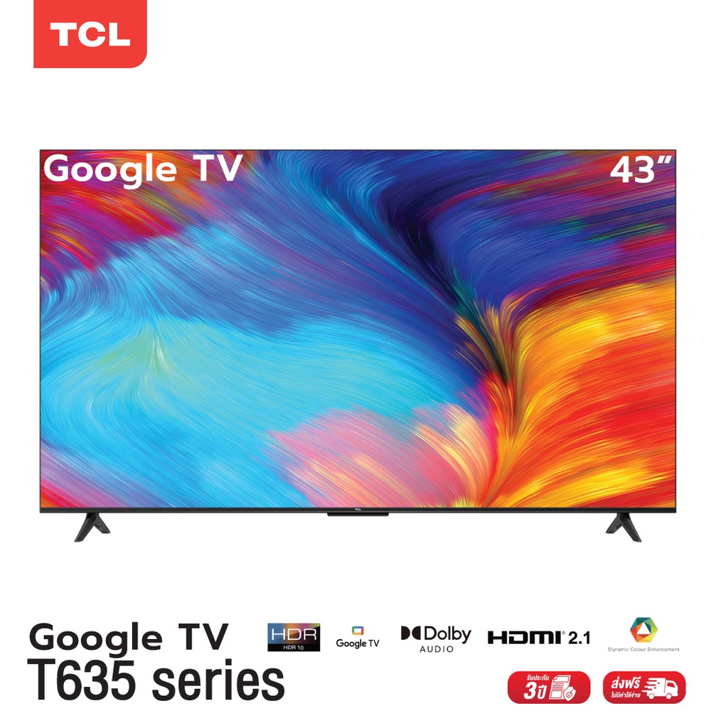 ภาพหน้าปกสินค้าTCL ทีวี 43 นิ้ว LED 4K UHD Google TV รองรับ WiFi รุ่น 43T635 ระบบปฏิบัติการ Google/Netflix & Youtube, Voice search, Edgeless Design, Dolby Audio,HDR10,Chromecast Built in