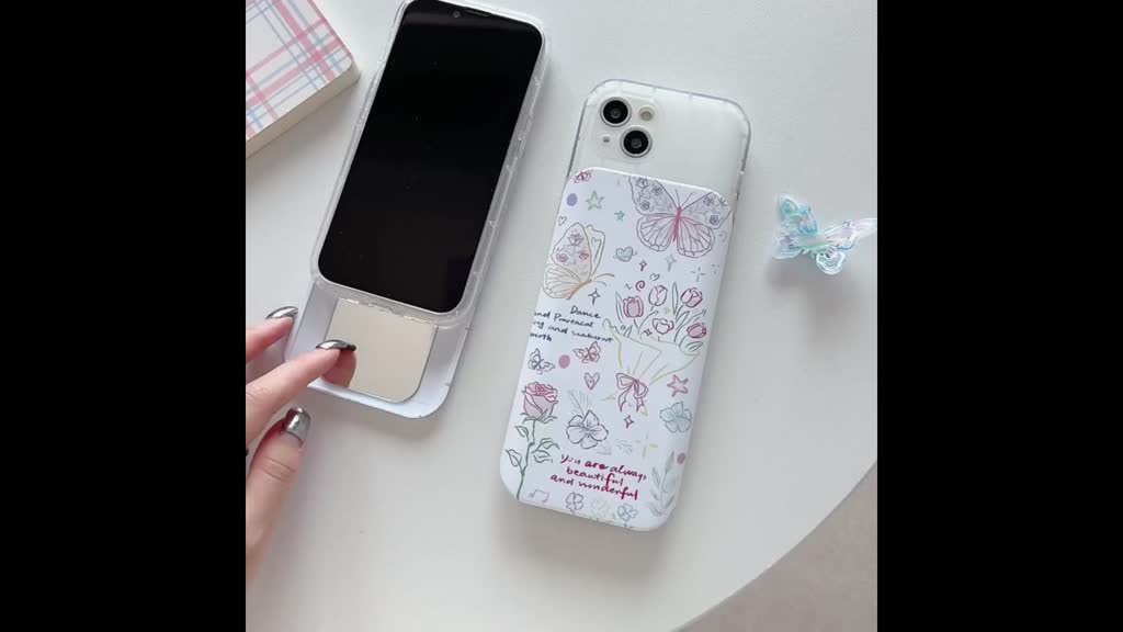 เคสโทรศัพท์มือถือ-ป้องกันฝุ่น-ป้องกันกระแทก-แบบกระจกสไลด์-ลายดอกไม้-ผีเสื้อน่ารัก-สําหรับ-iphone-14-12-pro-max-11-13-pro-max