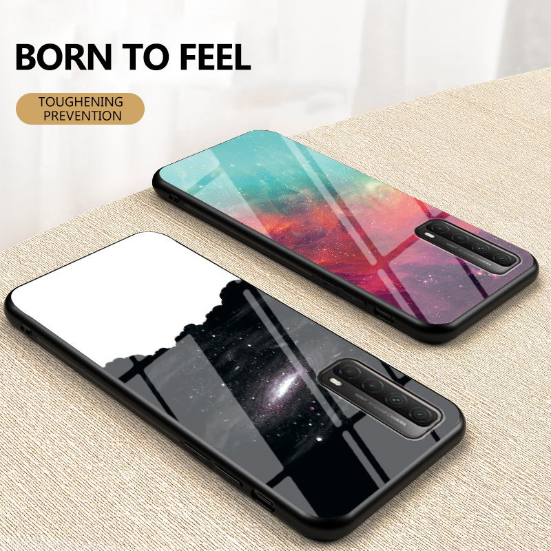 starry-sky-tempered-glass-phone-case-for-huawei-y7a-2020-soft-frame-anti-scratch-hard-back-cover-by