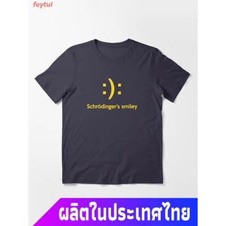 smiley face หน้ายิ้ม ยิ้ม Schrödingers Smiley Essential T-Shirt คอกลม แฟชั่น แขนสั้น แฟชั่น เสื้อยืด ผ้าฝ้ายแท้