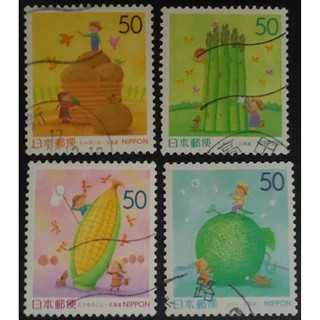 J092 แสตมป์ญี่ปุ่นใช้แล้ว ชุด Prefectural Stamps – Hokkaido- Fruits ปี 1999 ใช้แล้ว สภาพดี ครบชุด 4 ดวง