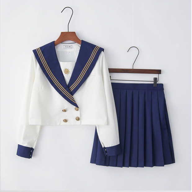 pre-order-ชุดนักเรียนญี่ปุ่น-คอปกกะลาสีแถบสีเหลือง-กระโปรง-2แบบ