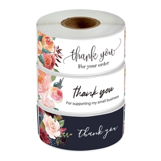 สินค้า สติกเกอร์ฉลาก Thank You Sticker ลายดอกไม้ ยาว 1*3 นิ้ว สําหรับตกแต่งสมุดภาพ ซองจดหมาย ของขวัญ 120 ชิ้น ต่อม้วน