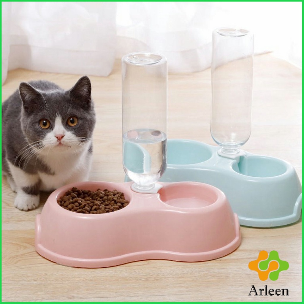 arleen-ชามให้อาหาร-พร้อมน้ำสำหรับสุนัขและแมว-แบบ-2-หลุม-พร้อมขวดน้ำ-ชามพกพา-pet-feeding-bowl