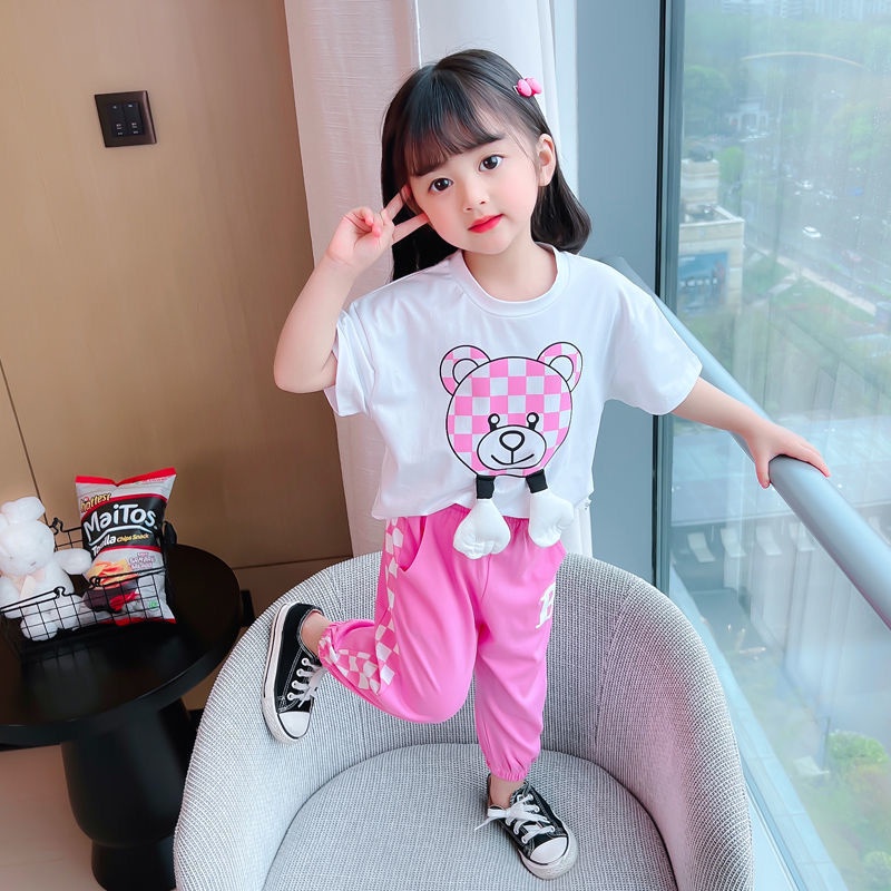 kissbaby-เด็กแขนสั้นสุทธิชุดสีแดงฤดูร้อน-2022-ใหม่เวอร์ชั่นเกาหลีของเด็กสาวเสื้อผ้าเด็กขนาดกลางและเล็กสาวต่างประเทศเสื้