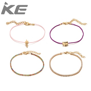 Colorful Rhinestone Lightning String Anklet Gold Leaf Anklet 4-Piece Set for girls for women