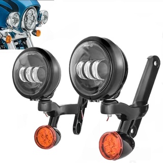 4 1/2 4.5&quot; Led Auxiliary Fog Light Bracket With Turn Signal Lamp For Motorcycle Electra Street Glide Trike FLHXXX