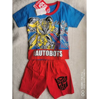 Set เสื้อ+กางเกงขาสั้น transformer สีน้ำเงิน แดง size : M ( 4-5y)