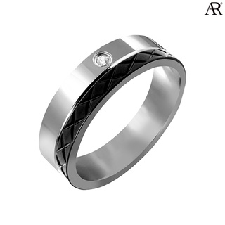 ANGELINO RUFOLO Ring ดีไซน์ Two-Tone Crystal แหวนผู้ชาย Stainless Steel 316L(สแตนเลสสตีล)คุณภาพเยี่ยม สีเงิน/สีดำ