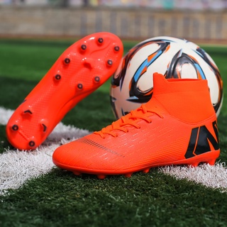 C Ronaldo Assassin12 Youth long Spike FG High Top รองเท้าฟุตบอลชาย, รองเท้าฟุตซอลหญ้าเทียมในร่มและกลางแจ้ง