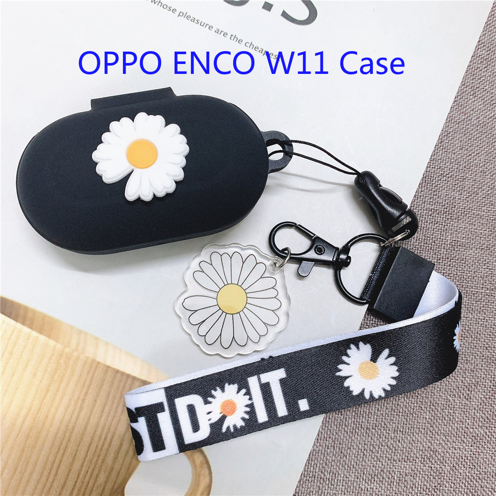 oppo-enco-w11-case-creative-tide-daisy-lanyard-oppo-enco-free-earphone-protective-cover-silicone-soft-shell-oppo-w31-w51-bluetooth-wireless-headset-protective-case