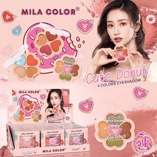 MILA COLOR อายแชโดว์พาเลทท์ เนื้อแมท พาเลท อายแชโดว์ 4 เฉดสี พาเลทอายแชโดว์ โดนัทน่ารัก ชิมเมอร์ กลิตเตอร์ เนื้อสีนุ่ม