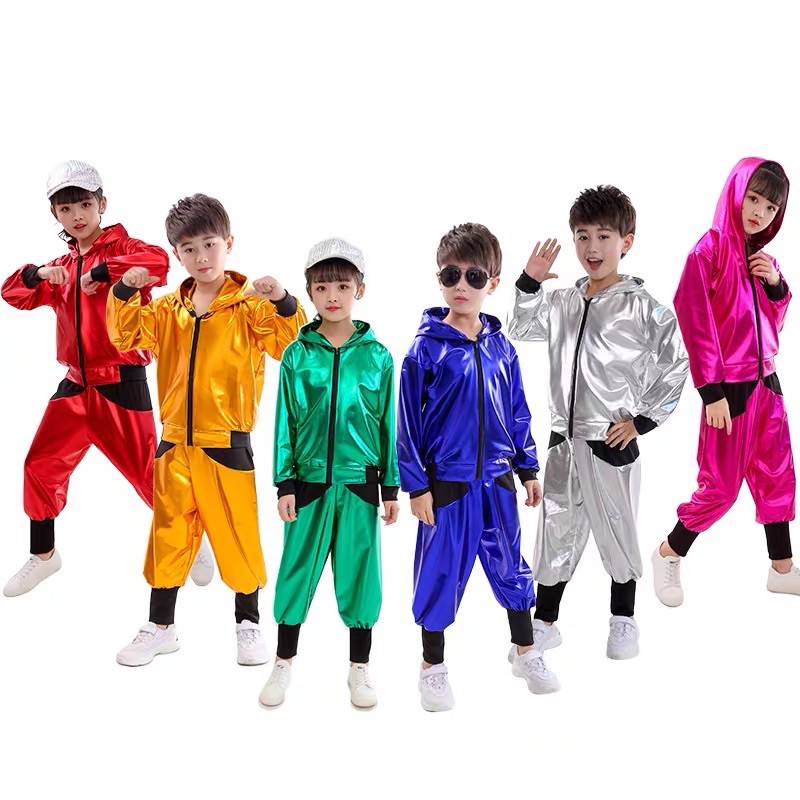 ชุดเต้นhip-hop-สีสดใส-ผ้ามันเงาพร้อมส่ง