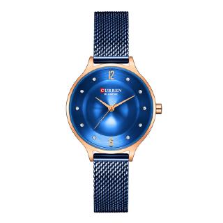 Fashion Slim Womens Watches With Rhinestone Set Dial CURREN Beautiful Analog Quartz Wrist Watch For Ladies  Sliver Femal