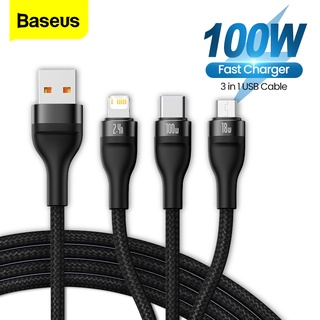 Baseus 3 in 1 สายชาร์จ USB C 100W สําหรับ iPhone 13 12 11 pro max Huawei P50 Xiaomi iPhone Type C Micro Data Cable