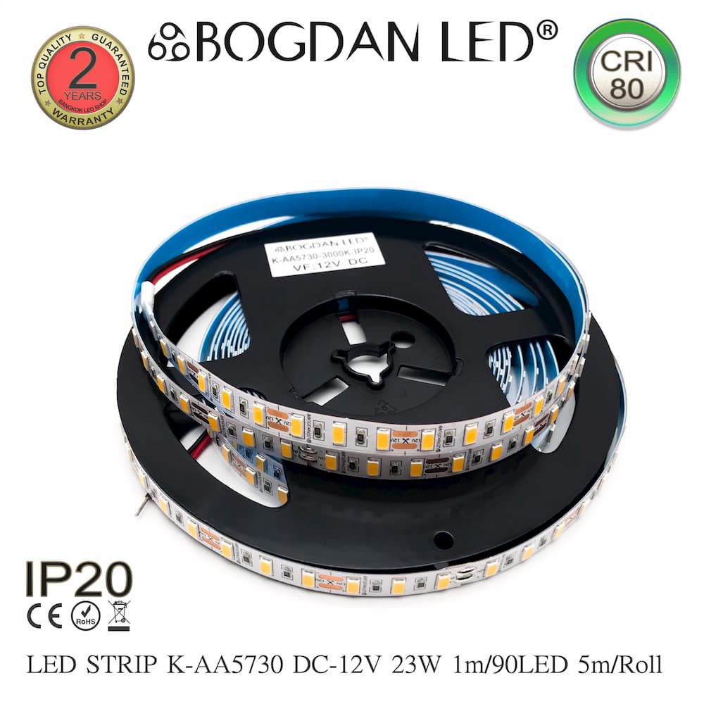 led-strip-k-aa5730-90-3000k-dc-12v-23w-1m-ip20-ยี่ห้อbogdan-led-แอลอีดีไฟเส้นสำหรับตกแต่ง-450led-5m-115w-5m-grade-a