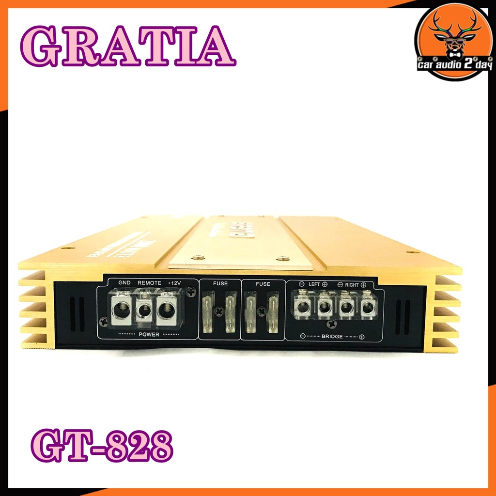 เพาเวอร์แอมป์ติดรถยนต์-gratia-รุ่น-gt-828-class-ab-2ch-สีทองกำลังขับ750watt-ขับเบส-เครื่องเสียงรถยนต์-ขายดี-ampติดรถยนต์