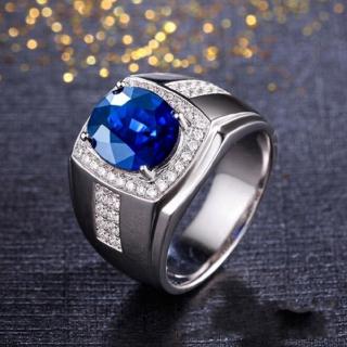 Sapphire Diamond Platinum Fashion Zircon Blue Crystal Gemstone Silver Mens Womens Jewelry White Gold Rings