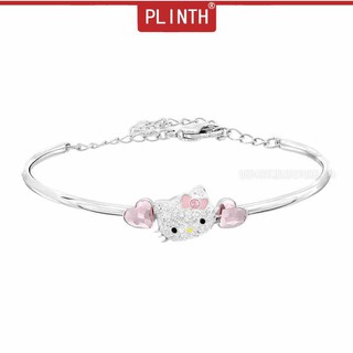 PLINTH สร้อยข้อมือเงินแท้ 925 Rhinestone ออสเตรีย Hello Kitty แมวหัวใจสีชมพูคริสตัลหัวใจรักรูปร่าง2125