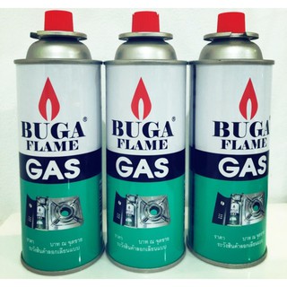 แก๊สกระป๋อง BUGA FLAME GAS. ขนาดความจุ375ML แพ็ค 3 กระป๋อง ราคาถูกสุดๆ คุณภาพดี เหมาะสำหลับ หัวเป่าแก๊สและเตาแก๊สสนาม