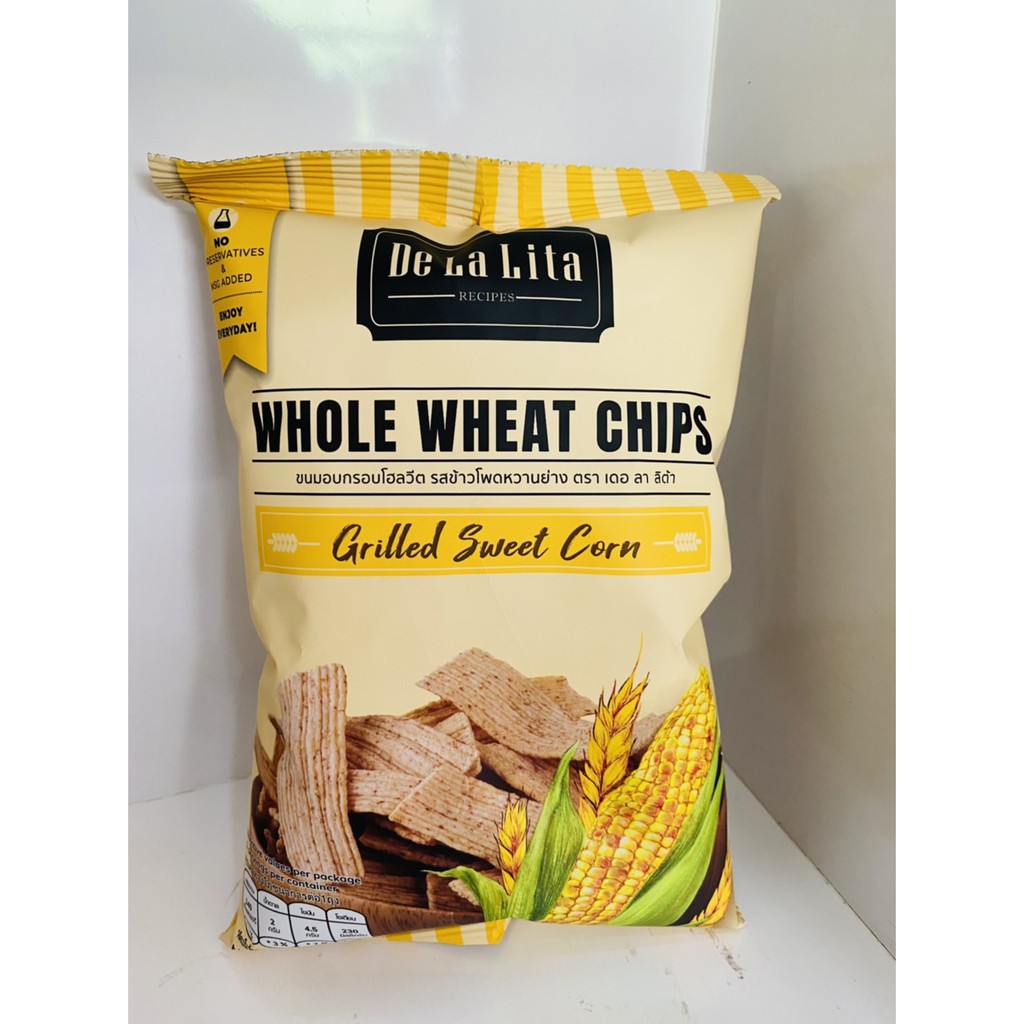 แพ็ค 2 ชิ้น De La Lita Whole Wheat Chips Grilled Sweet Corn 30g. เดอ ลา