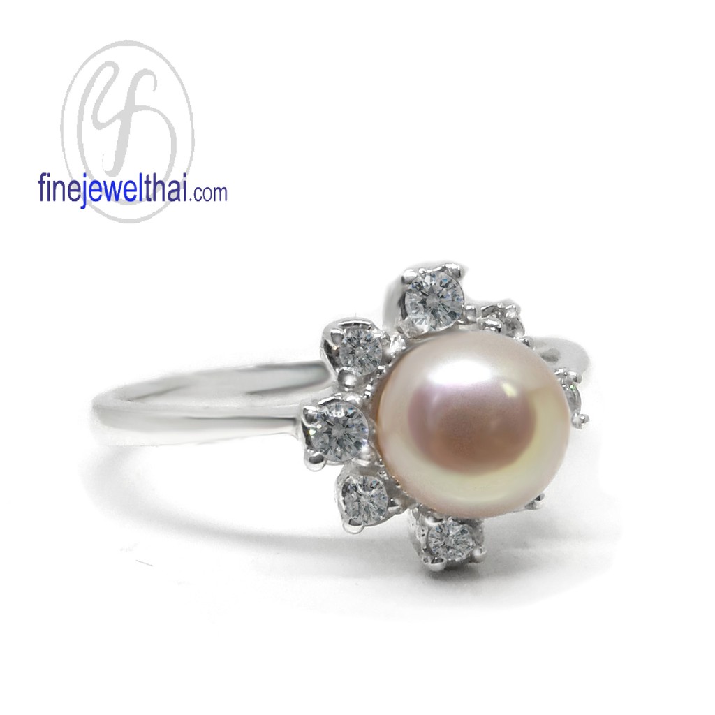 finejewelthai-แหวน-มุกแท้-แหวนเงิน-แหวนมุก-แหวนประจำเดือนเกิด-แหวนวินเทจ-vintage-pearl-silver-ring-r1319pl