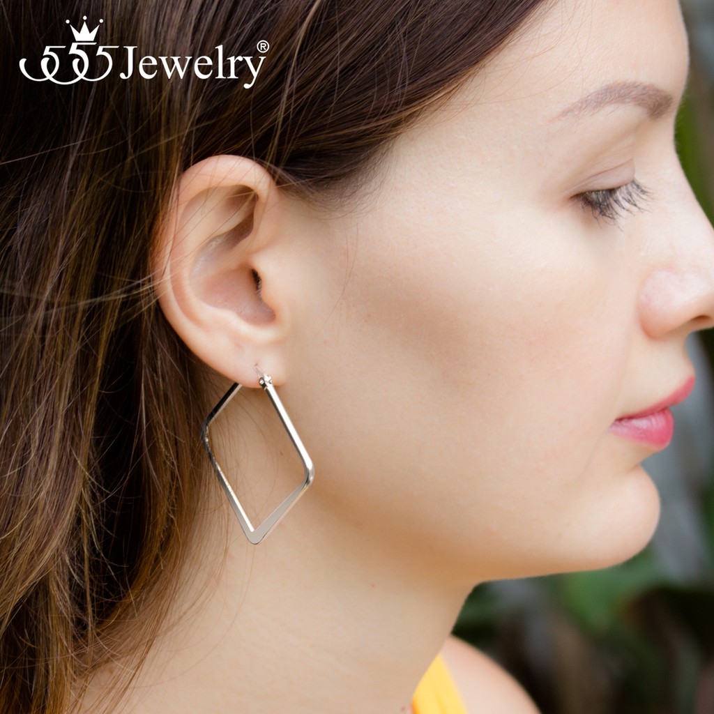 555jewelry-ต่างหูห่วงสแตนเลส-สตีล-สี่เหลี่ยม-ผิวสัมผัสแบบผิวทราย-รุ่น-mnc-er977-ต่างหูผู้หญิง-ต่างหูแฟชั่น-er70